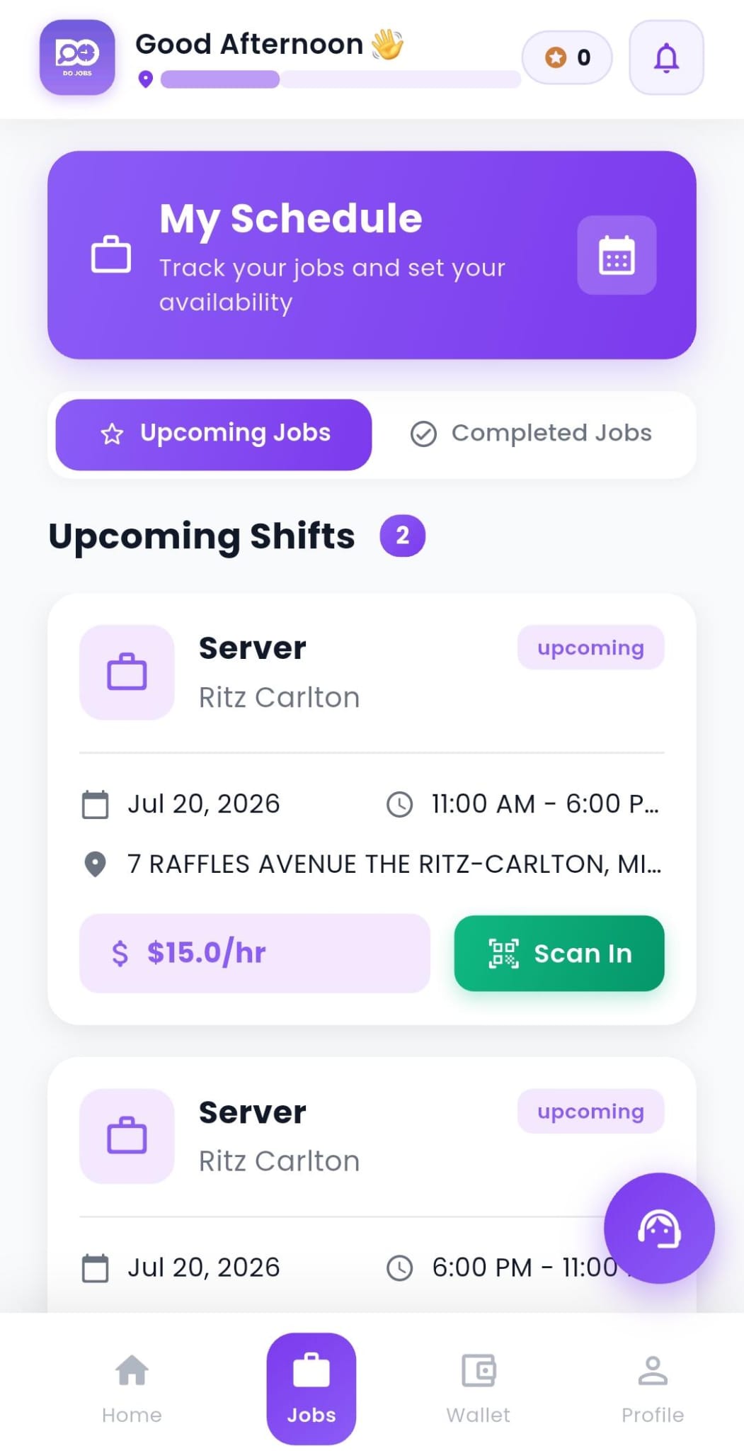 DO Jobs schedule